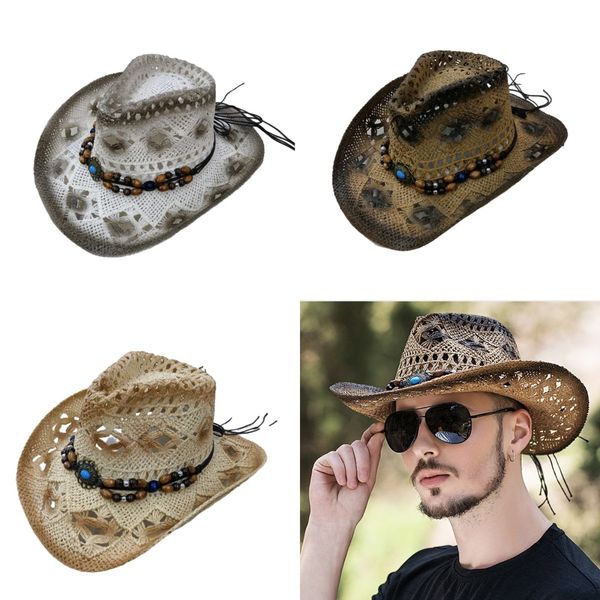 

wide brim hats bucket hats women's western cowboy hat natural straw hat handwoven decorative felt hat beach camping fashion men's, Blue;gray