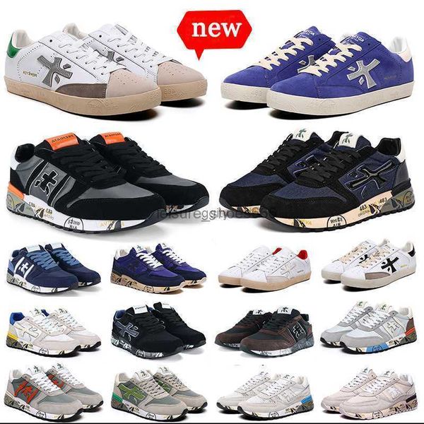 

italy premiata casual shoes premiatas steven genuine training famous brand layer leather cowskin mick lander traingers womens mens sports sn, Black