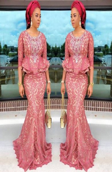

full lace mermaid plus size prom dresses custom made jewel neck beaded 34 long sleeves party dresses peplum african dubai 2018 pr4318355, Black