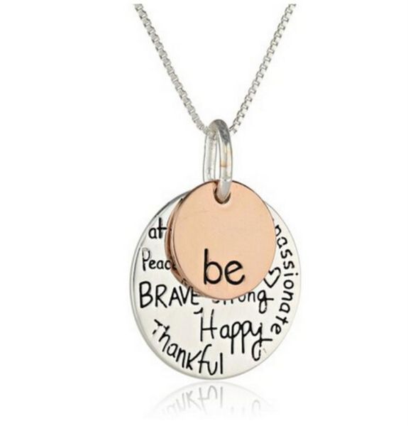 

fashion rose gold plated pendant necklace hand stamped be happy necklace cute hellojewelry6977615, Silver