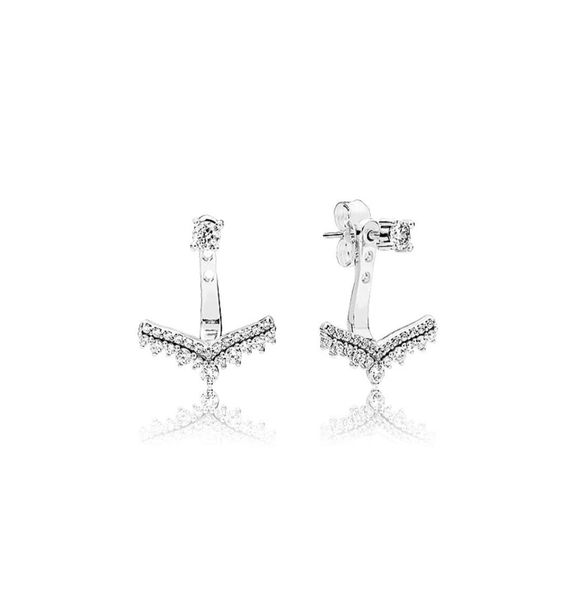 

cz diamond princess wish stud earrings original box for 925 sterling silver women gift jewelry earring sets1458561, Golden;silver