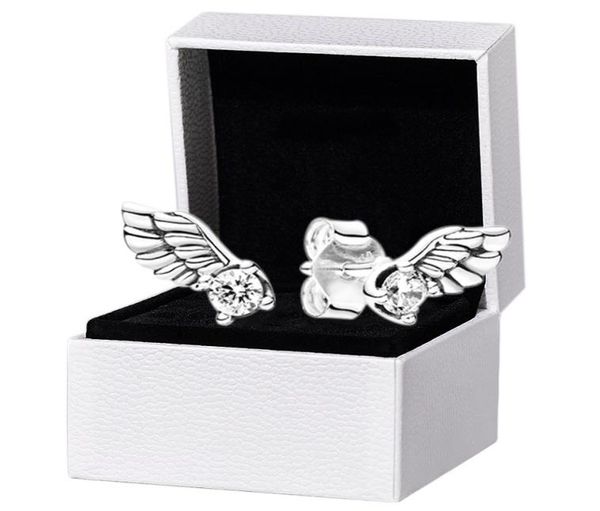 

925 sterling silver angel wing stud earrings original box set for women cz diamond party jewelry earring set9879825, Golden;silver