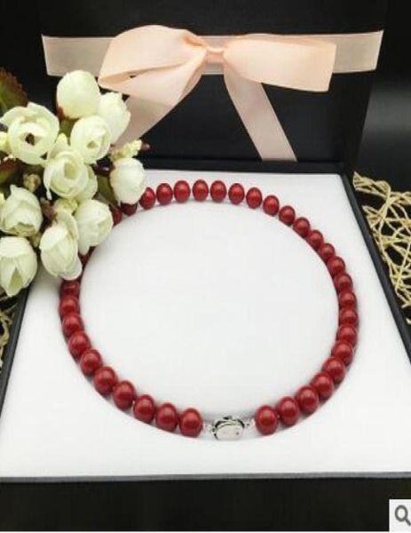 

10mm coral red pearl fritter necklace deep sea natural shell shell beads necklace send mother 925 silver buckle shone necklace bo3605392