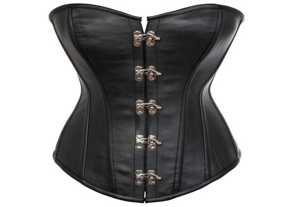

14 steel boned corset black faux leather overbust steampunk corsets bustiers plus size slimming body shaper waist trainer2749404, Black;white