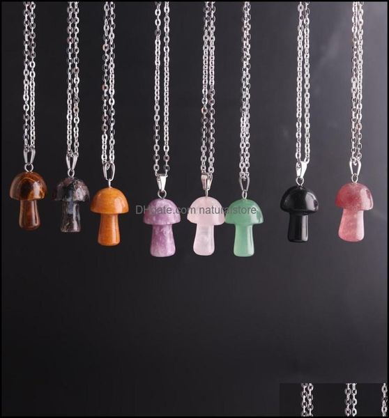 

pendant necklaces pendants jewelry natural stone carving mushroom shape reiki healing crystal tiger eye rose quartz amethyst agate8492254, Silver