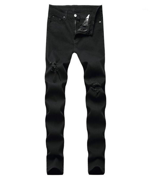 

men039s jeans 2021 men stacked ripped male black denim straight leg trousers students slim fit boyfriend streetwear quality bra6343201, Blue