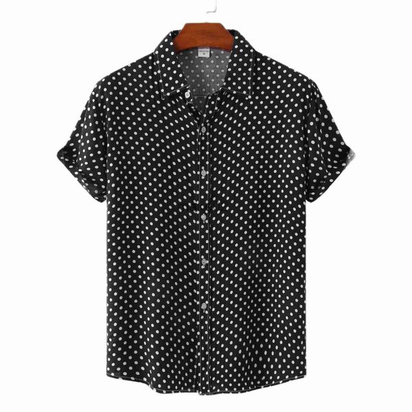 

men's casual shirts polka dot hawaiian shirt for men 2023 summer short sleeve aloha beach shirts fashion casual holiday vacation cotton, White;black