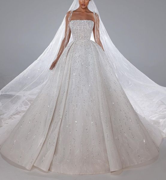

elegant ball gown wedding dresses sleeveless bateau sequins strapless applique ruffles zipper 3d lace plus size lace-up beads bridal gowns v, White