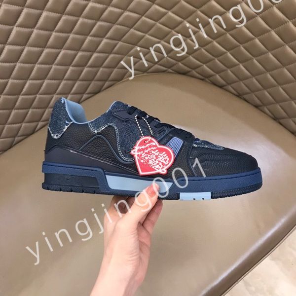 

new designer sneaker virgil trainer casual shoes calfskin leather white blue letter overlays platform trainer sneakers rd220803, Black