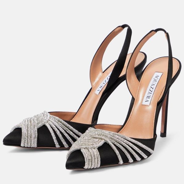 

luxury 2023 s/s aquazzura gatsby sandals shoes spiral wraps strap pumps stiletto heels pointed toe lady gladiator sandalias wedding,party,dr, Black