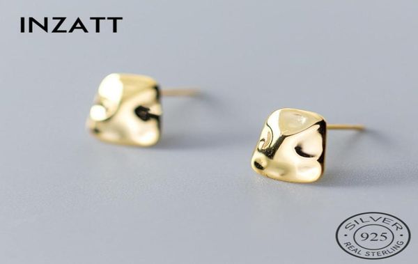 

inzareal 925 sterling silver irregular geometric glossy stud earrings for charming women party fine jewelry gold color gift2202006, Golden;silver
