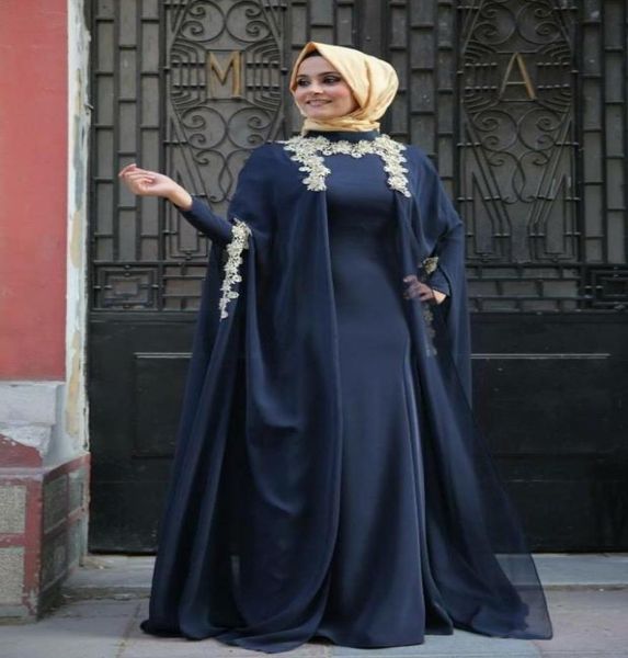 

navy blue long sleeve a line evening dresses appliques chiffon arabic kaftan formal women evening gowns custom made prom party dre4120367, Black;red