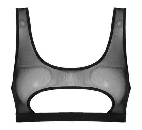 

bras womens seethrough bra lingerie mesh cutout crop u neck sleeveless vest tank for club music festival2788985, Red;black