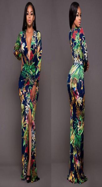 

elegant v neck print long dress maxi women long sleeve autumn maxi dress casual robe femme vestidos8690826, Black;gray