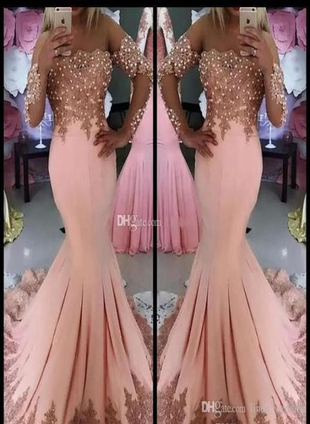 

2019 pink prom dress mermaid off shoulder long sleeves formal holidays wear graduation evening party gown custom made plus s9972018, Black