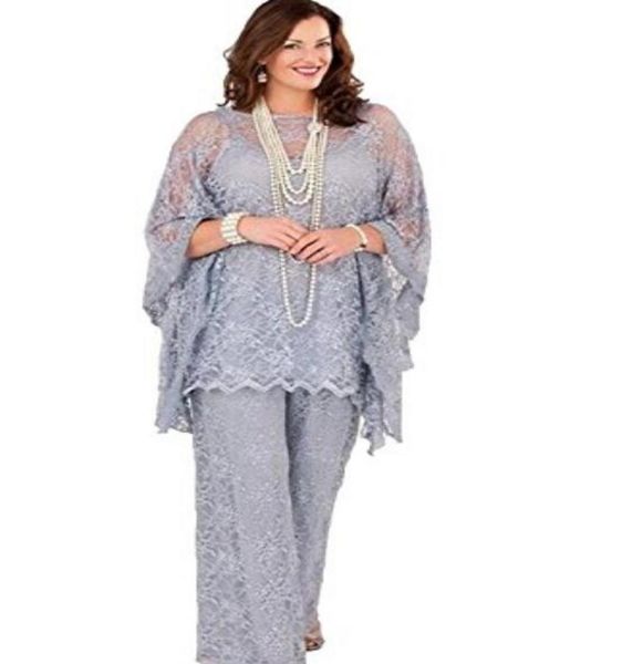 

lace mother of the bride pant suits 2017 long sleeves three pieces silver gray formal women plus size groom mother dresses for wed3543020, Black;red
