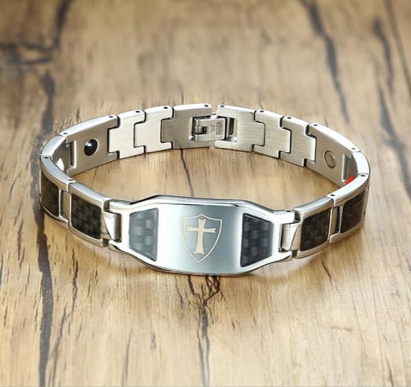 

stainless steel carbon fiber bangles man knights templar in sliver color watch brands magnetic health thready bracelet men4569689, Golden;silver