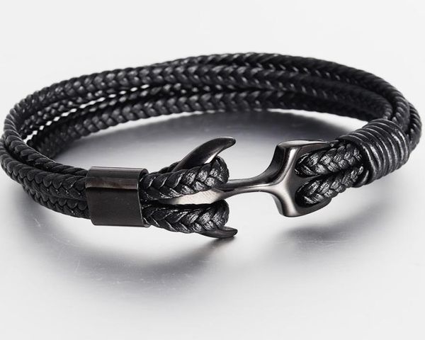 

trendy punk black anchor bracelet handmade leather rope chain for men039s metal sports hook bracelet jewelry gifts9526816