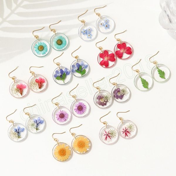 

cute pressed flower earring for women unique natural dried flower earrings jewelry 2023 trendy floral resin earrings, Silver