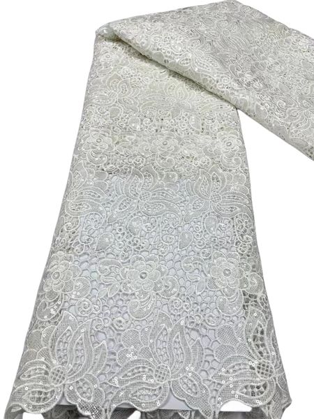 

2023 cord 5 yards lace fabric african women wedding sequins nigerian ladies dinner party sky blue dress sewing craft cloth apparel garment y, Black;white
