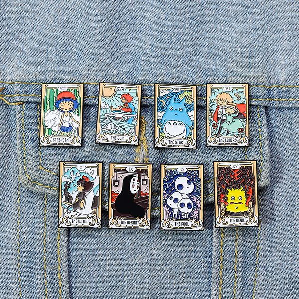

8 colors tarot enamel pins custom noface-man calcifer san howl kiki ponyo brooches lapel badges cartoon jewelry gift, Blue