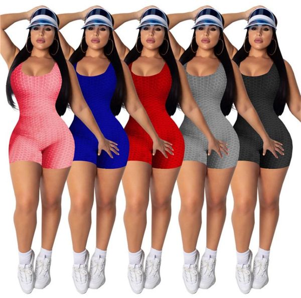 

women solid color jumpsuits short rompers bodycon onesie fashion summer clothing sleeveless bodysuit skinny one piece pants 46026737, Black;white