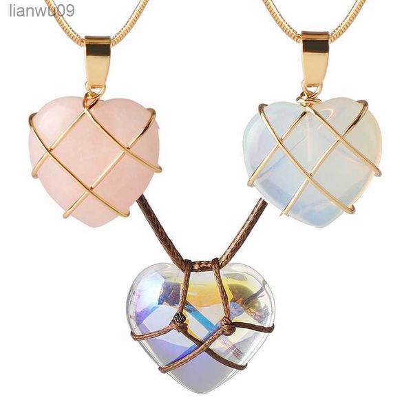 

amaiyllis 18k gold natural opal pink peach heart wire necklace pendants castle barbie necklace heart pendant jewelry l230704, Silver