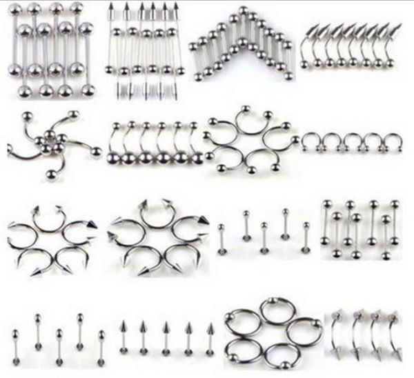 

316l stainless steel navel tongue lip nails nose screws nipple ear eyebrow rings studs multipurpose body piercing jewelry mixed 5548091, Silver