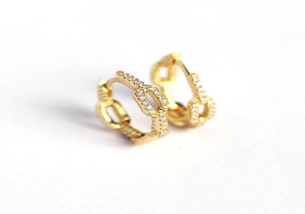 

hoop huggie dainty luxury genuine 925 sterlling silver pave crystals cz diamond link chain circle small earrings for women girl 6453064, Golden;silver