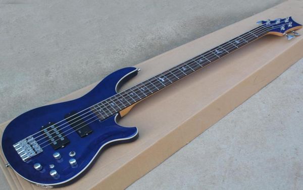 

5 strings blue electric bass with rosewood fretboardflame maple veneercan be customized as request8972957