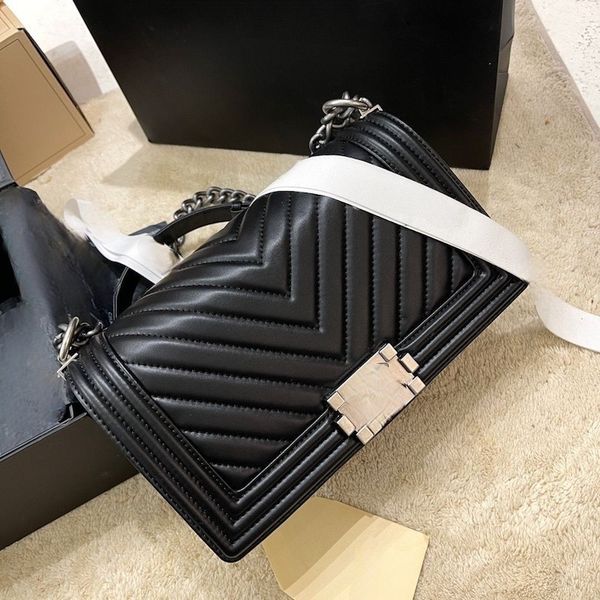 

fashion handbag shoulder luxurys designer bags metal chain gold silver women genuine leather bag classic v-pattern flip cover diagonal messe
