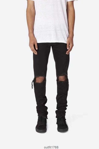 

mnml m1 denim classic black hole slim fit jeans high street versatile, Blue