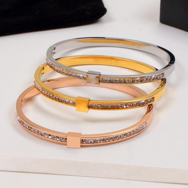 

luxury titanium bangles womens designer bangle trendy crystal shinning bracelets 3 colors hip hop party bangles jewelry, Black