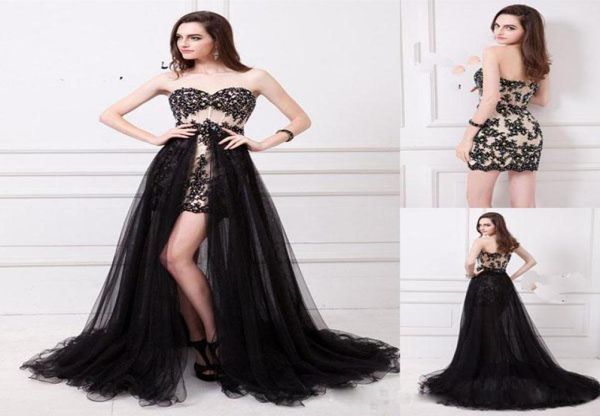 

detachable skirt two piece black prom dresses sweetheart sheath see through champagne sequins side slit party formal dresses eveni7192756