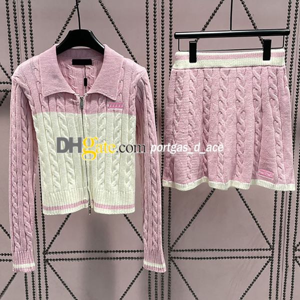 

contrast color cardigan skirts women t shirts long sleeve knitted designer woman autumn spring zipper jacket dress knits set, Black