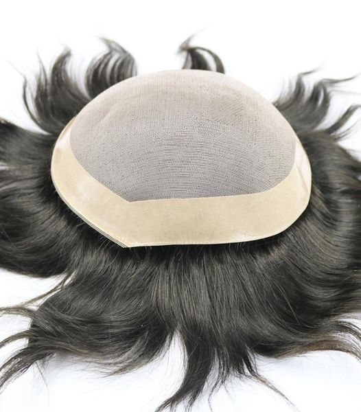 

100 natural human hair toupee fine mono lace base replacement system straight hairsystem wigs for men2279250, Black