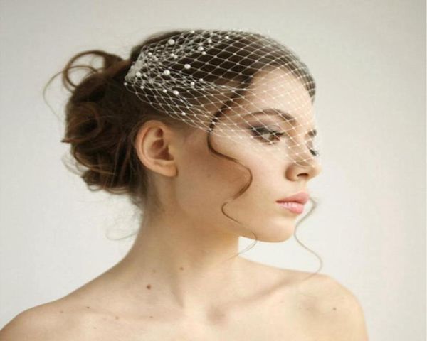 

pearl bandeau birdcage wedding veil russian netting headband veil bridal accessories with metal combes both side short veil for br4141452, Black