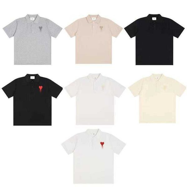 

embroidery correct ami love macaron big cotton polo shirt men's and women's collar short sleeve couple t-shirt 82eo exn5, White;black