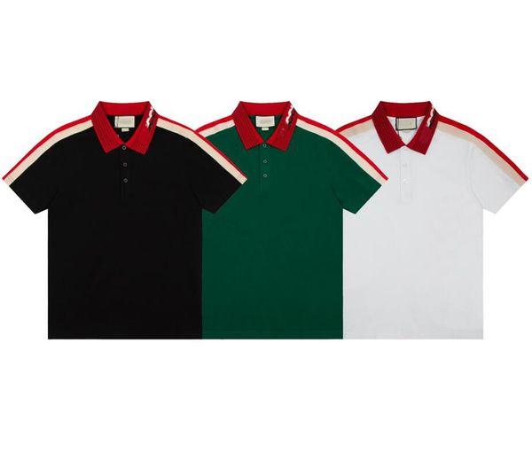 

summer new men's fashion simple lapel color small label polo shirt men, White;black