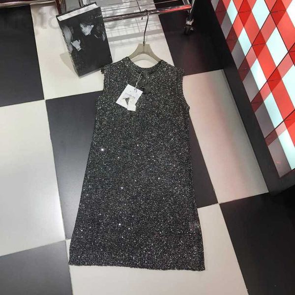 

basic & casual dresses designer 23 summer new french celebrity style elegant temperament sequin sleeveless round neck dress gz75, Black;gray