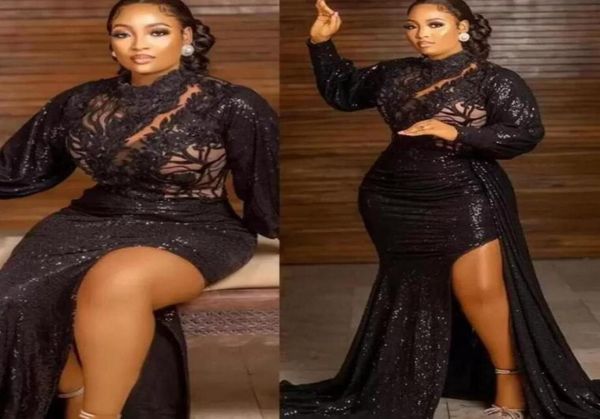 

2022 plus size arabic aso ebi black mermaid lace prom dresses high neck evening formal party second reception birthday gowns 4757596, Black;red