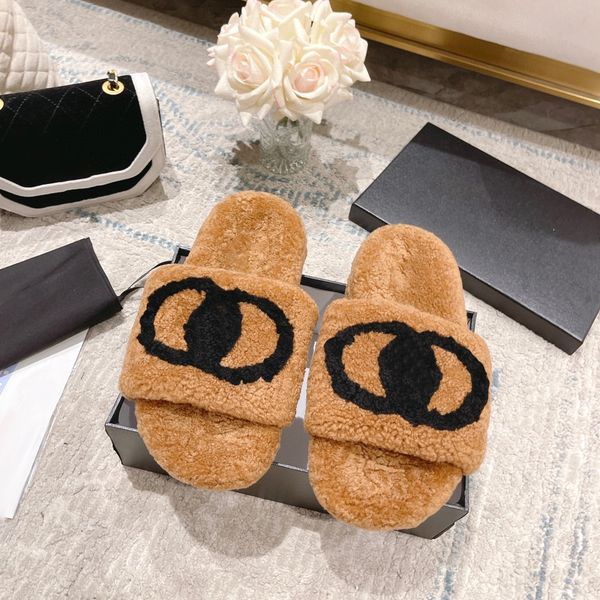 

sandal famous designer woman channel tazz fuzzy slippers fluffy slides teddy bear woolskin sandale house fur shoe fashion man slipper womens, Black