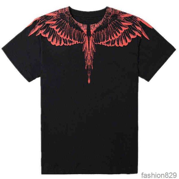 

men's and women's short-sleeved mb cotton wings printed loose round neck water drop feather half-sleeved t-shirts 2s1s1, White;black
