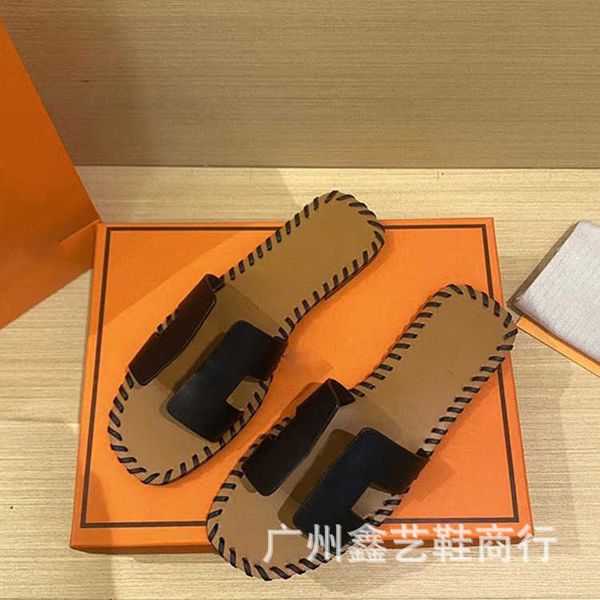 

designer beach slipper oran sandals slides sewing style h mop women's 2023 summer new outerwear flat bottomed flip flop square head hee