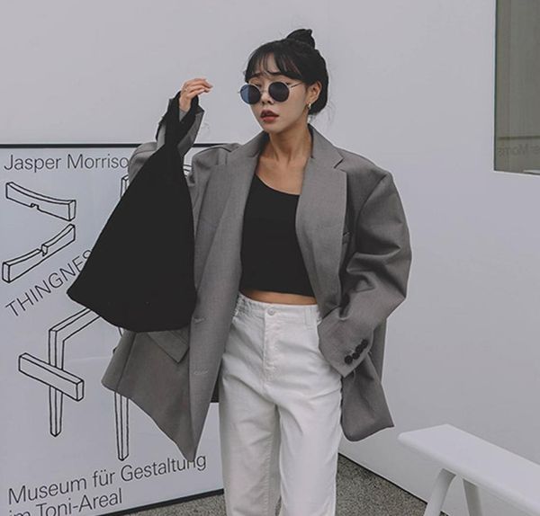 

women039s suits blazers korea 2021 vintage fashion loose gray oversize grey suit spring casual coat for women yj6403324, White;black