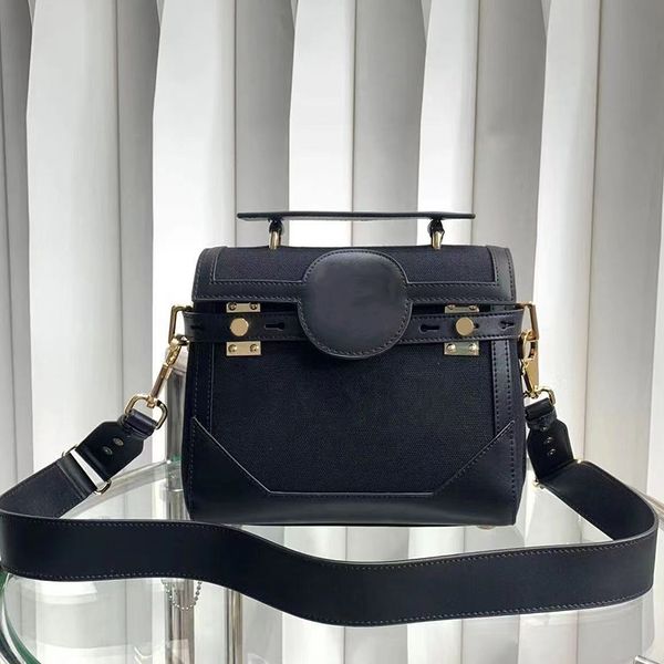 

b-buzz 23 bag leather canvas panels handbag flap quarter turn clasp tote women golden hardware luxury purse