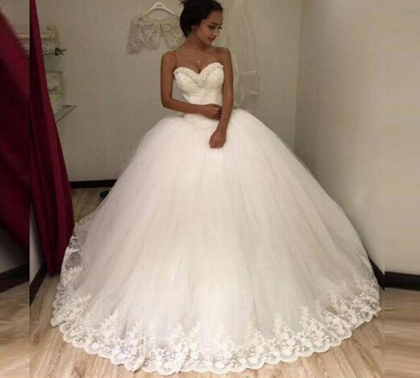 

strapless sweetheart new ivory beaded pearls applique tulle ball gown wedding dress vestidos de noiva bridal gowns wedding dr8616967, White