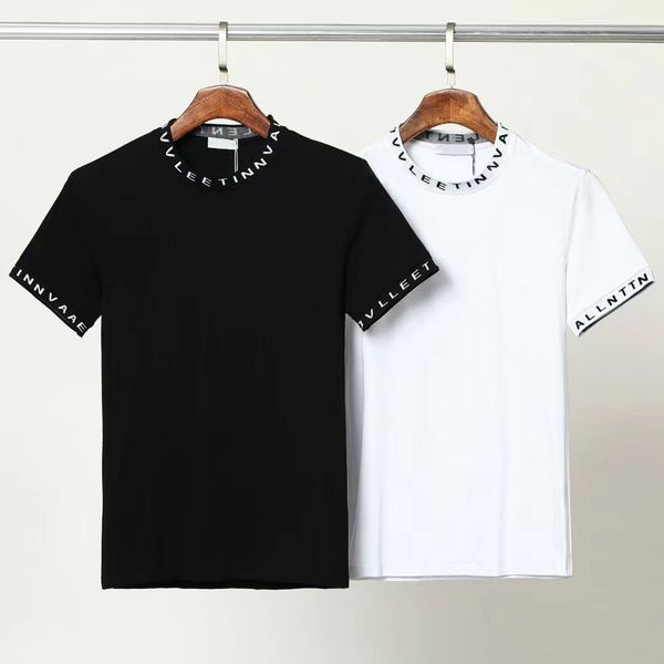 

designer summer couple short sleeve men's t-shirt fashion label neckline letter embroidery white cotton round neck t-shirt loose korean, White;black