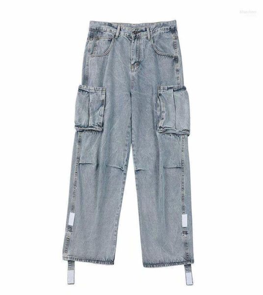 

men039s pants men jeans wide leg denim side pockets loose straight baggy male cargo streetwear skateboard hip hop casual trouse9876433, Black