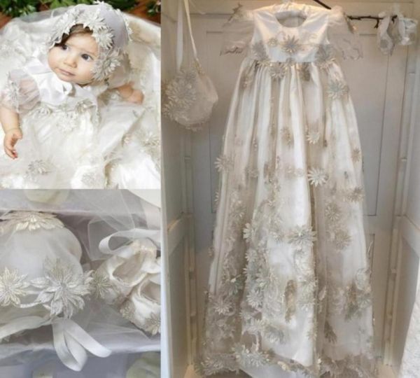 

2019 new arrival christening gowns for baby girls beads appliqued a line soft baptism dresses with bonnet first communication dres3504601, White